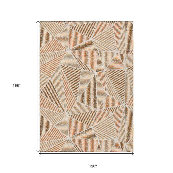 10' X 14' Terra Cotta Beige And Salmon Geometric Washable Indoor Outdoor Area Rug
