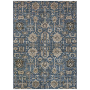 10' X 14' Navy Blue Beige And Taupe Oriental Washable Indoor Outdoor Area Rug