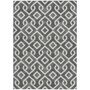 8' X 10' Black And Ivory Geometric Washable Indoor Outdoor Area Rug