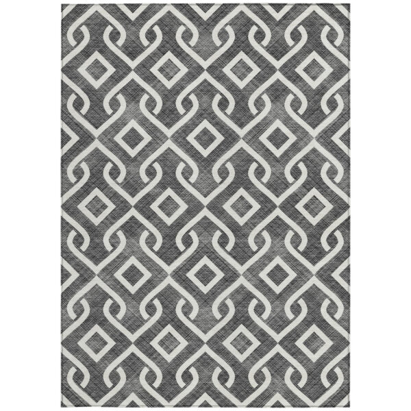 8' X 10' Black And Ivory Geometric Washable Indoor Outdoor Area Rug