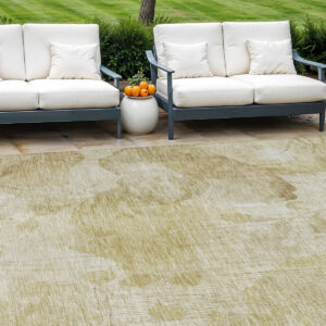 9' X 12' Beige Tan And Ivory Floral Washable Indoor Outdoor Area Rug