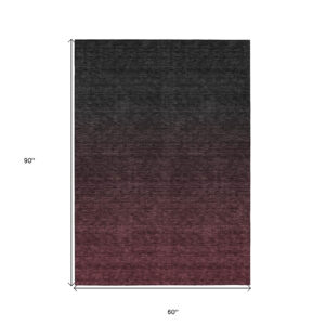 5' X 8' Merlot And Charcoal Abstract Washable Indoor Outdoor Area Rug