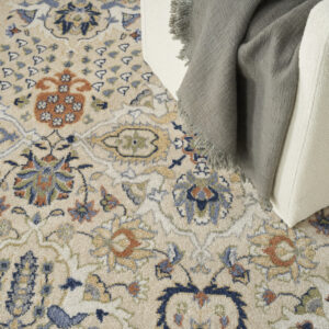 6' x 9' Green and Ivory Floral Power Loom Area Rug
