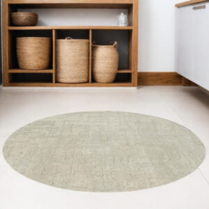 8' Gray and Beige Round Abstract Non Skid Area Rug