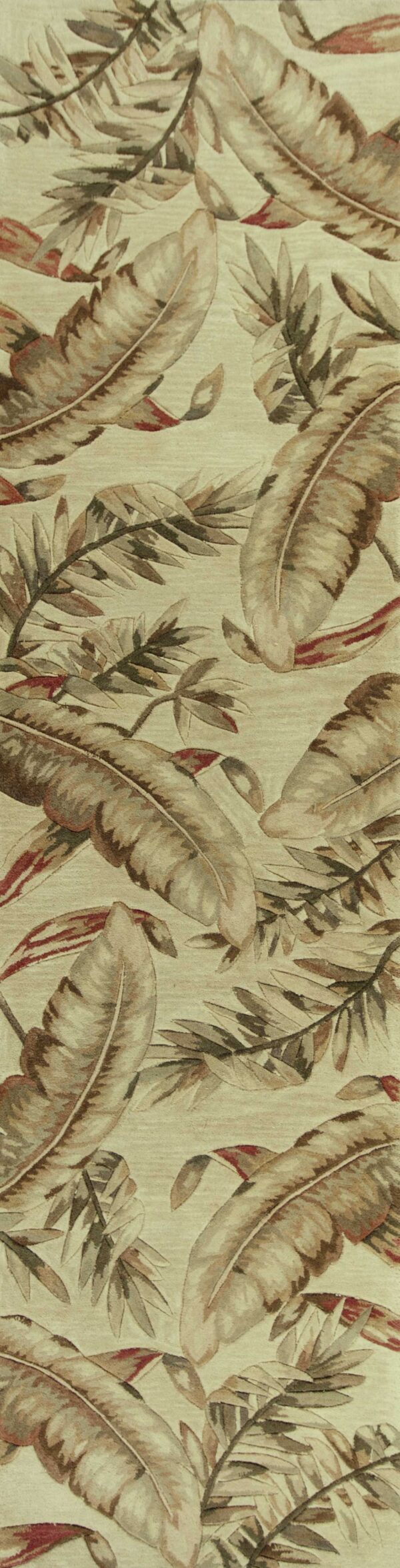 10' Ivory Hand Tufted Tropical Leaves Indoor Runner Rug