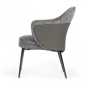 Gray And Black Upholstered Fabric and Faux Leather Wing Back Dining Arm Chair