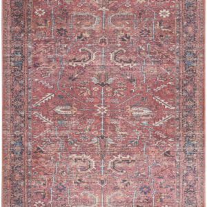 8' X 10' Red Floral Power Loom Distressed Area Rug
