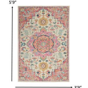 4' X 6' Pink And Ivory Southwestern Dhurrie Area Rug