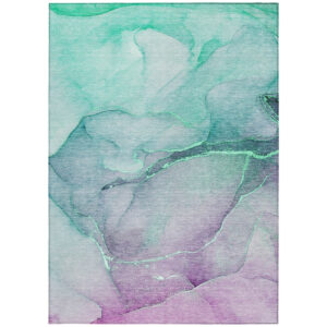 9' X 12' Green Abstract Washable Non Skid Indoor Outdoor Area Rug