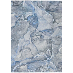 9' X 12' Blue and Gray Abstract Washable Non Skid Indoor Outdoor Area Rug