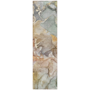 2' X 8' Gray and Gold Abstract Washable Non Skid Indoor Outdoor Area Rug