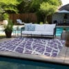 5' X 8' Purple and White Abstract Washable Non Skid Indoor Outdoor Area Rug