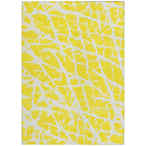8' X 10' Yellow and White Abstract Washable Non Skid Indoor Outdoor Area Rug