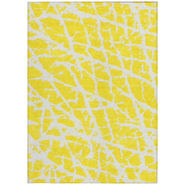 8' X 10' Yellow and White Abstract Washable Non Skid Indoor Outdoor Area Rug