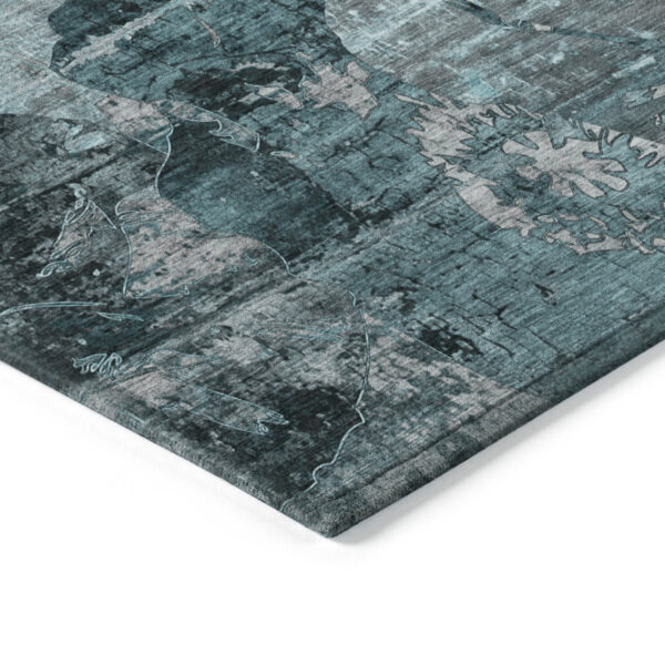8' X 10' Teal and Gray Floral Washable Non Skid Indoor Outdoor Area Rug
