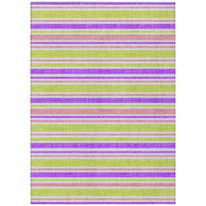 8' X 10' Purple Green and Pink Striped Washable Non Skid Indoor Outdoor Area Rug