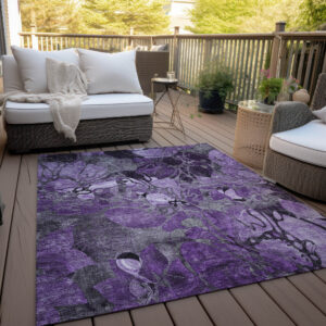 9' X 12' Purple Abstract Washable Indoor Outdoor Area Rug