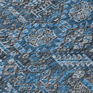 8' X 10' Blue and Black Floral Washable Non Skid Indoor Outdoor Area Rug