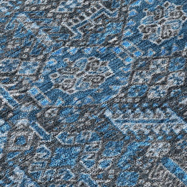 8' X 10' Blue and Black Floral Washable Non Skid Indoor Outdoor Area Rug