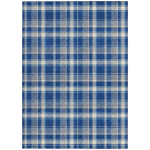 9' X 12' Navy and Ivory Plaid Washable Non Skid Indoor Outdoor Area Rug