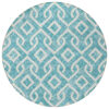 8' Teal Blue And Ivory Round Geometric Washable Indoor Outdoor Area Rug