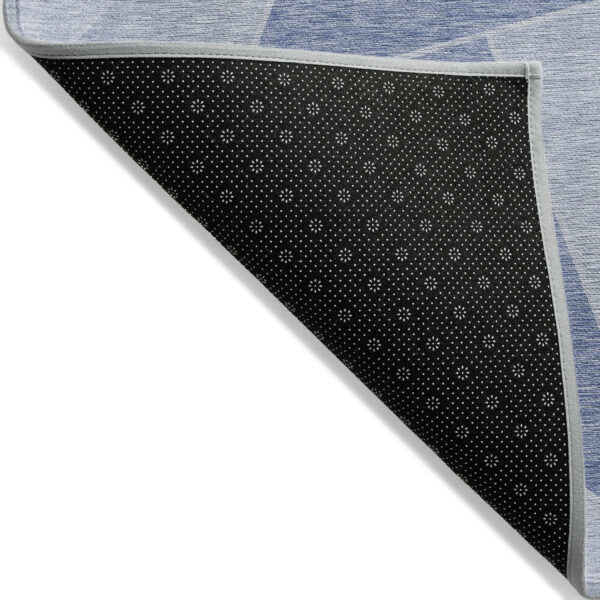 8' Sky Blue And Denim Blue Round Geometric Washable Indoor Outdoor Area Rug