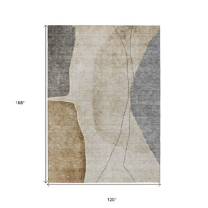 10' X 14' Taupe Beige And Gray Abstract Washable Indoor Outdoor Area Rug