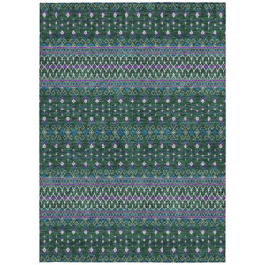 8' X 10' Green Blue And Purple Tribal Washable Indoor Outdoor Area Rug