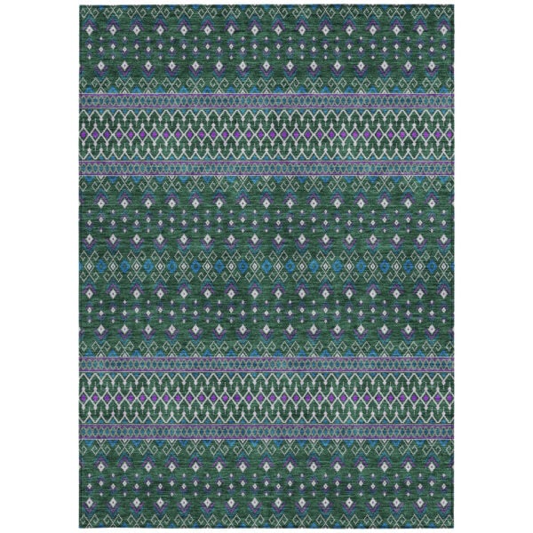 8' X 10' Green Blue And Purple Tribal Washable Indoor Outdoor Area Rug