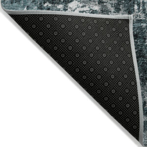 8' Teal Blue Gray And Charcoal Round Abstract Washable Indoor Outdoor Area Rug