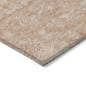 5' X 8' Copper And Beige Floral Washable Indoor Outdoor Area Rug