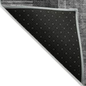8' Charcoal Gray And Silver Round Geometric Washable Indoor Outdoor Area Rug