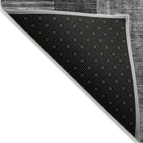 8' Charcoal Gray And Silver Round Geometric Washable Indoor Outdoor Area Rug