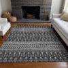 8' X 10' Gray Silver And Charcoal Tribal Washable Indoor Outdoor Area Rug