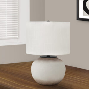 21" Cream Ceramic Round Table Lamp With Cream Drum Shade