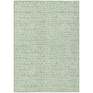 8' X 10' Mint Green Artichoke Green And Ivory Geometric Washable Indoor Outdoor Area Rug