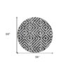 8' Black Gray And Silver Round Geometric Washable Indoor Outdoor Area Rug
