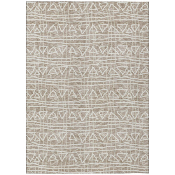 3' X 5' Taupe And Beige Geometric Washable Indoor Outdoor Area Rug