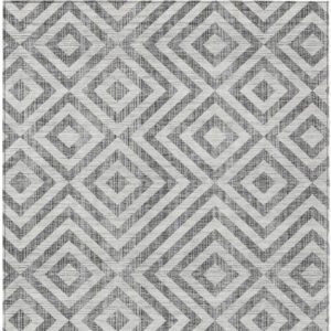 8' X 10' Gray Silver And Ivory Geometric Washable Indoor Outdoor Area Rug