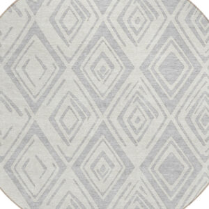 8' Pewter And Ivory Round Geometric Washable Indoor Outdoor Area Rug
