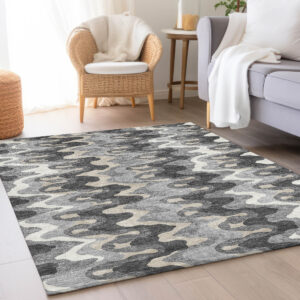 9' X 12' Gray Silver And Charcoal Abstract Washable Indoor Outdoor Area Rug