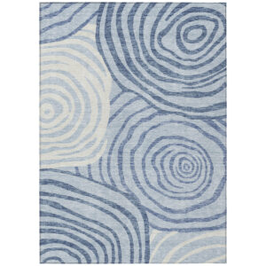 5' X 8' Sky Blue Denim Blue And Ivory Abstract Washable Indoor Outdoor Area Rug