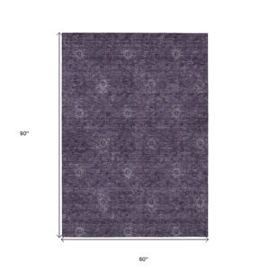 5' X 8' Eggplant And Purple Floral Washable Indoor Outdoor Area Rug