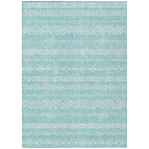 9' X 12' Teal Blue And Aqua Southwestern Washable Indoor Outdoor Area Rug