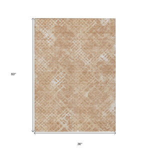 3' X 5' Coral Ivory And Peach Geometric Washable Indoor Outdoor Area Rug