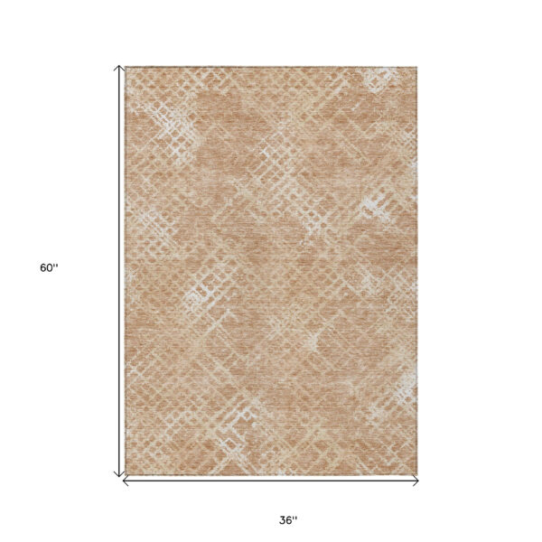 3' X 5' Coral Ivory And Peach Geometric Washable Indoor Outdoor Area Rug