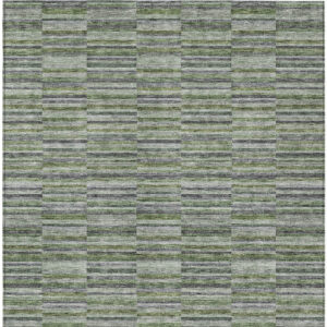 3' X 5' Olive Green And Gray Striped Washable Indoor Outdoor Area Rug