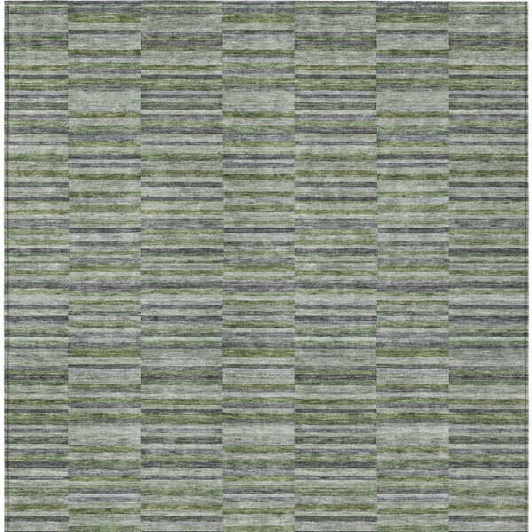 3' X 5' Olive Green And Gray Striped Washable Indoor Outdoor Area Rug