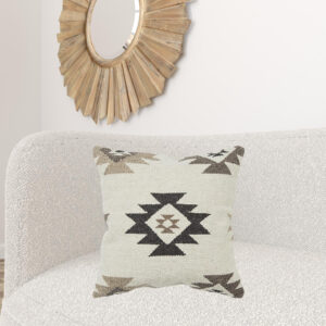 Cream Beige Classic Ikat Pattern Throw Pillow