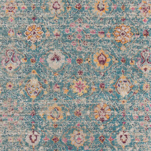 5' x 7' Teal Blue Floral Power Loom Area Rug With Fringe